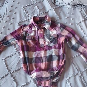 Wrangler Girls 24 Mo Plaid Button Down Shirt - Purple, Pink, Black